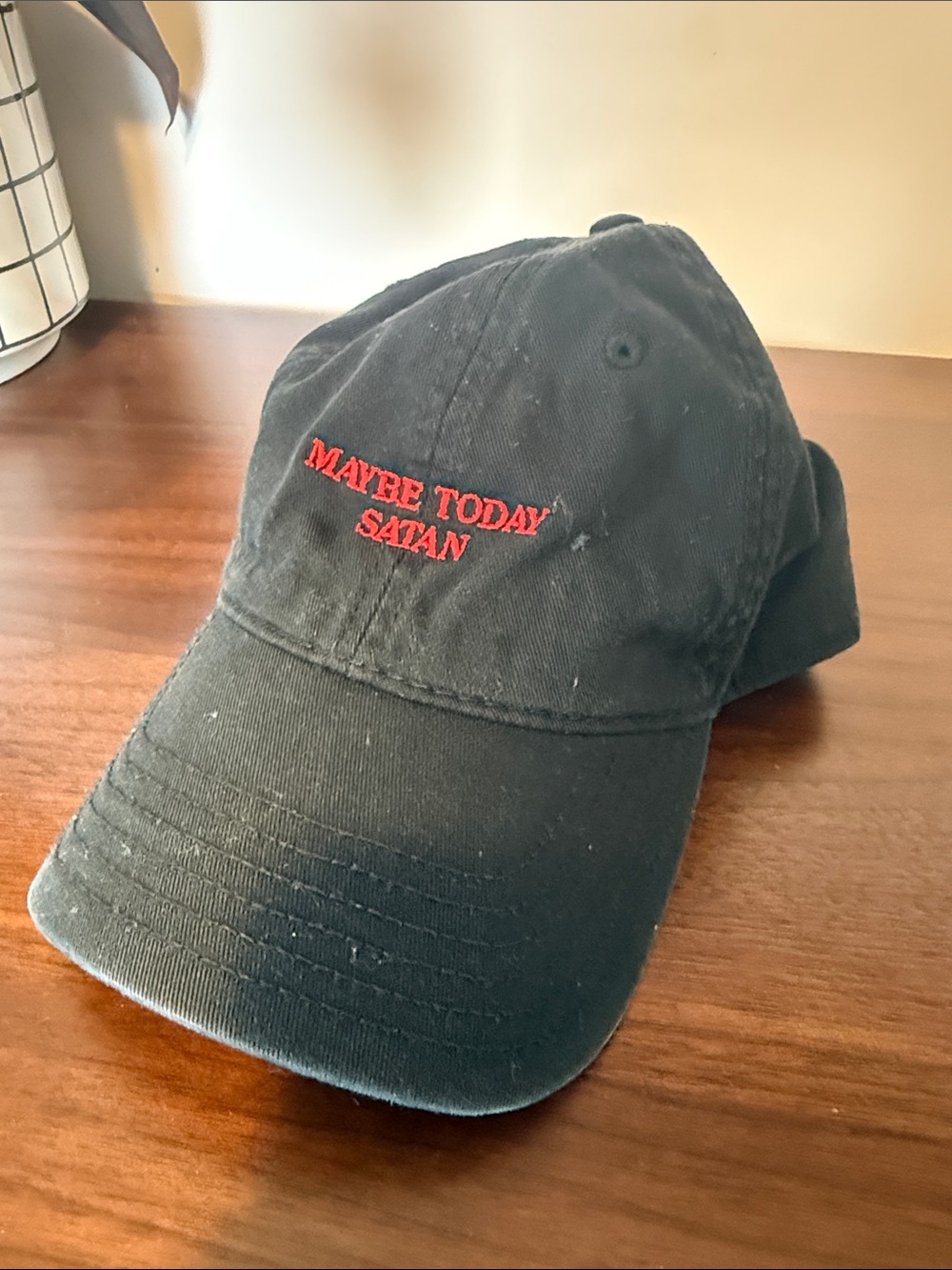 Black 'Maybe Today Satan' Embroidered Baseball Cap